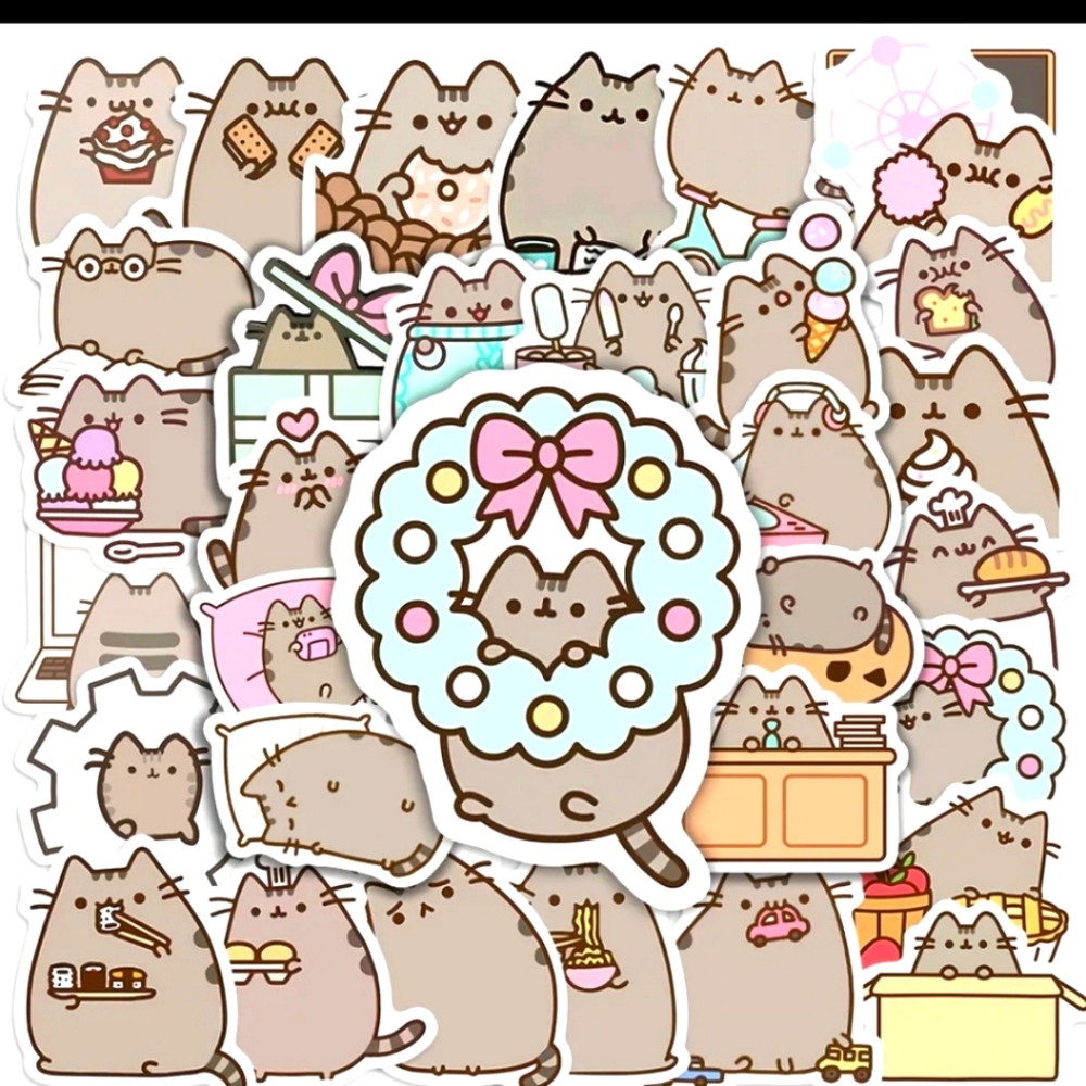 50pc Pastel Pusheen Chunky Cat Kawaii Vinyl Stickers